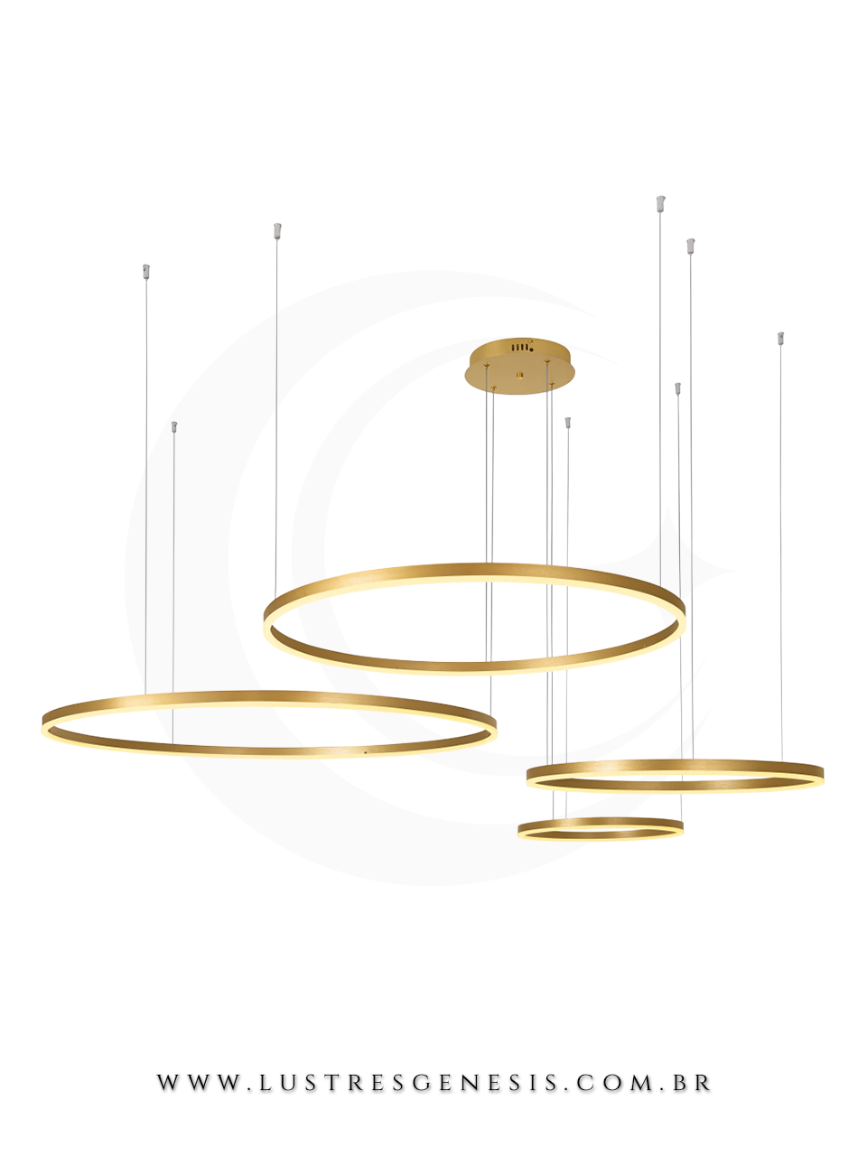 Lustre pendente 4 Rings Alianças brancas com design moderno e industrial, ideal para sala de jantar ou estar. Lustres Gênesis Site online venda de Lustres e Iluminação